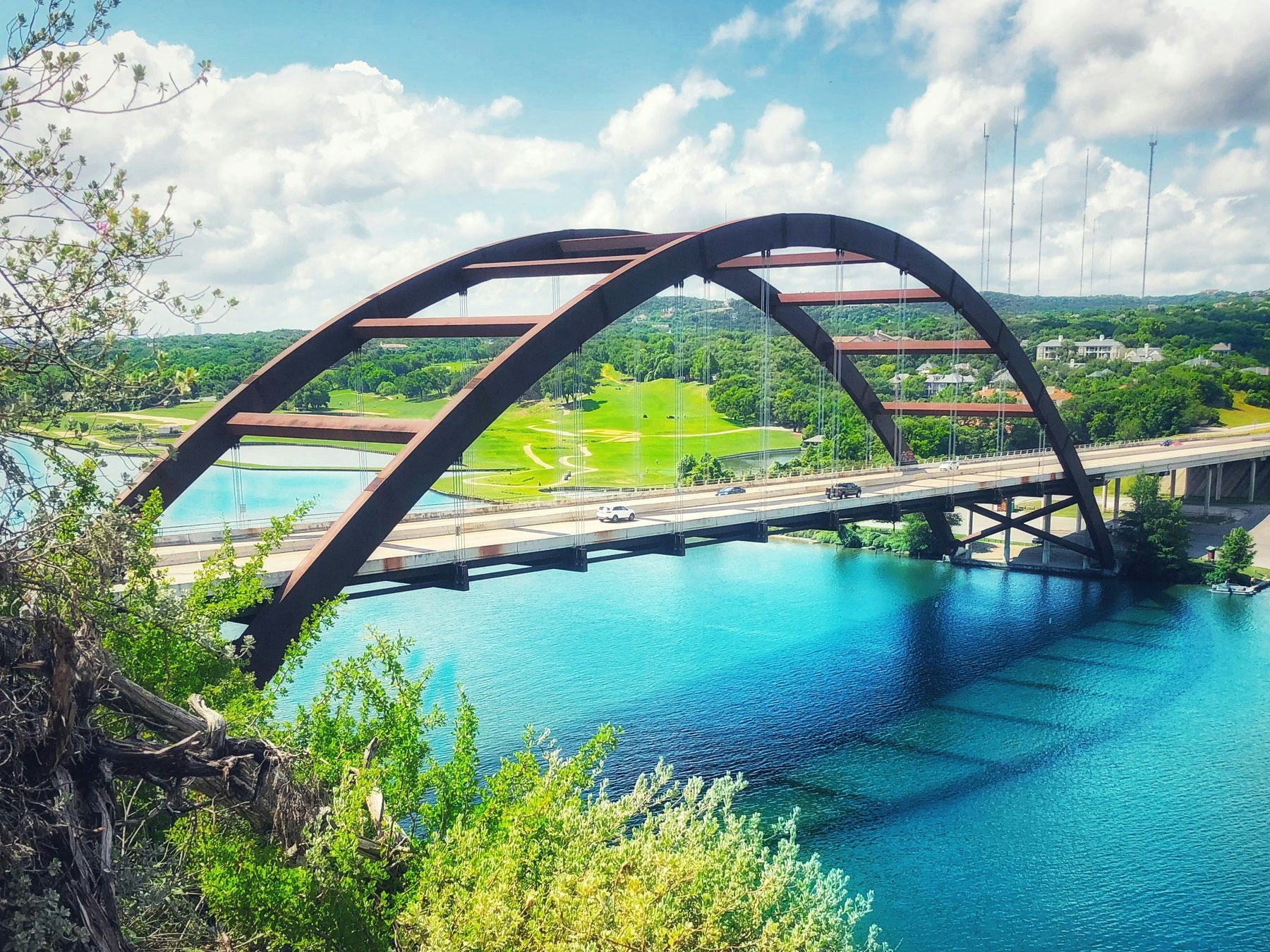 The Pennybacker Bridge over Lake Austin in the Westlake hills
